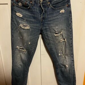 Levi's Women's Distressed Boyfriend Jeans 501 T - Faded Blue